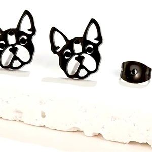 Pug/Bulldog Earrings in Black steel NWT